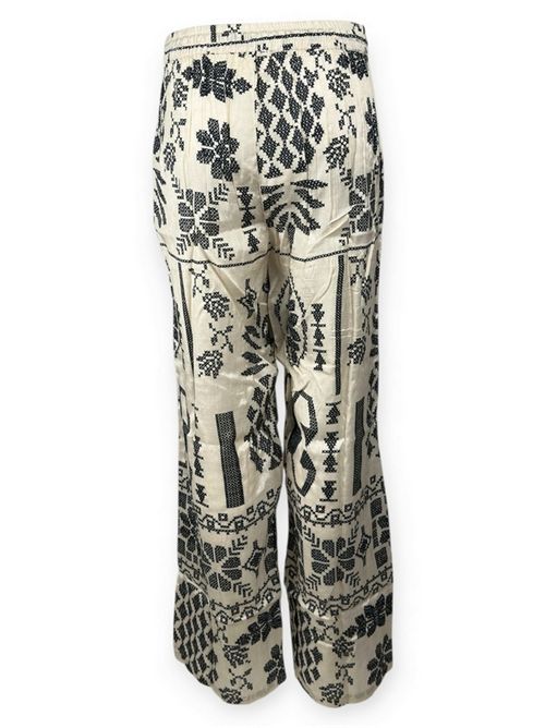 pantalone donna fantasia greche avorio e nero Pahiesa Formentera | PAA655NERO ECRU